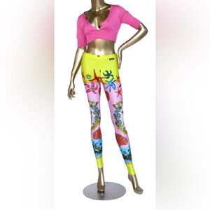 VERSACE Tresor De La Mer starfish print yellow pink  leggings size IT44